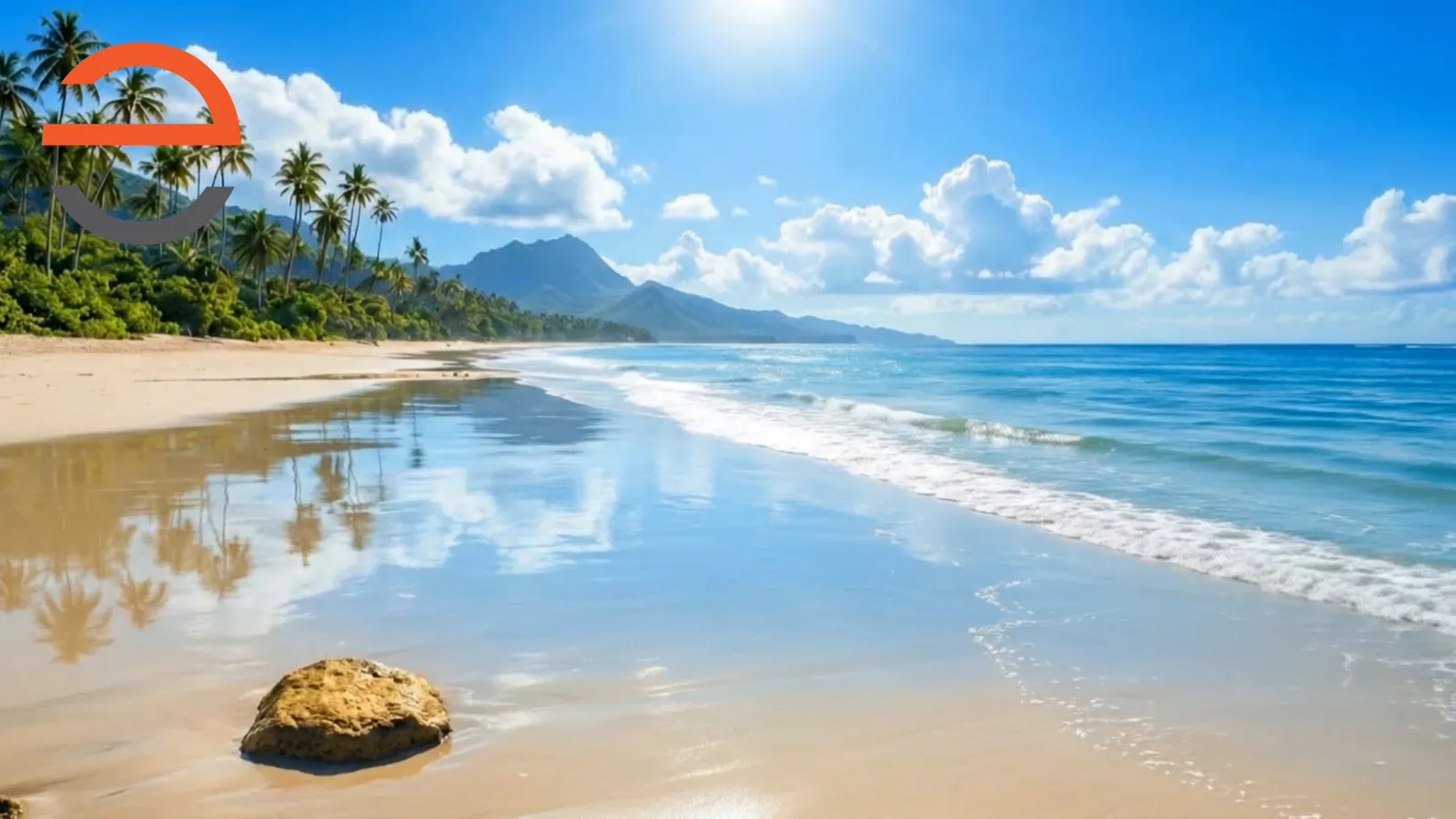 Pacific island beach backdrop with Lorikeets for Moana